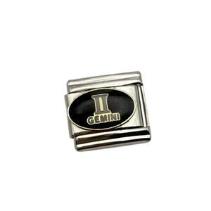 Italian Charm Gemini Zodiac Sign 9mm Stainless Steel Bracelet Link Black NEW
